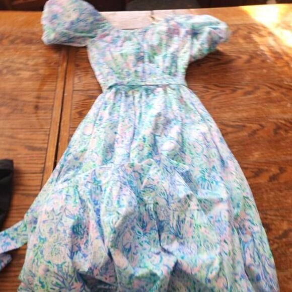 LILLY PULITZER Tamie Off The Shoulder Cotton Midi Dress Surf Blue Size Small - Picture 5 of 5